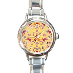 Pattern Bird Flower Round Italian Charm Watch by HermanTelo