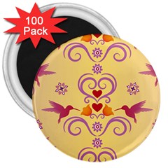 Pattern Bird Flower 3  Magnets (100 Pack) by HermanTelo