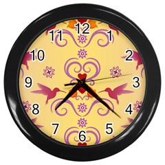 Pattern Bird Flower Wall Clock (black) by HermanTelo