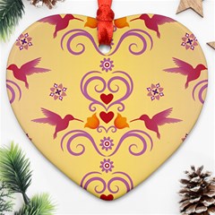 Pattern Bird Flower Heart Ornament (two Sides)