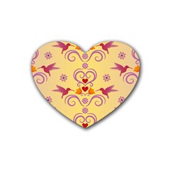 Pattern Bird Flower Rubber Coaster (heart) 