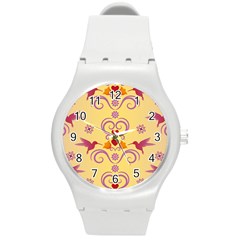 Pattern Bird Flower Round Plastic Sport Watch (m)