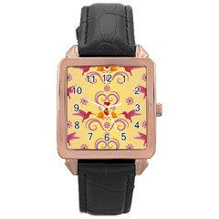 Pattern Bird Flower Rose Gold Leather Watch  by HermanTelo