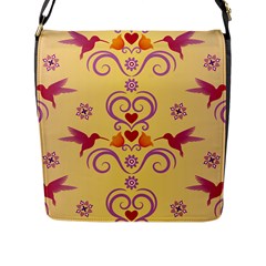 Pattern Bird Flower Flap Closure Messenger Bag (l)