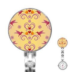 Pattern Bird Flower Stainless Steel Nurses Watch by HermanTelo