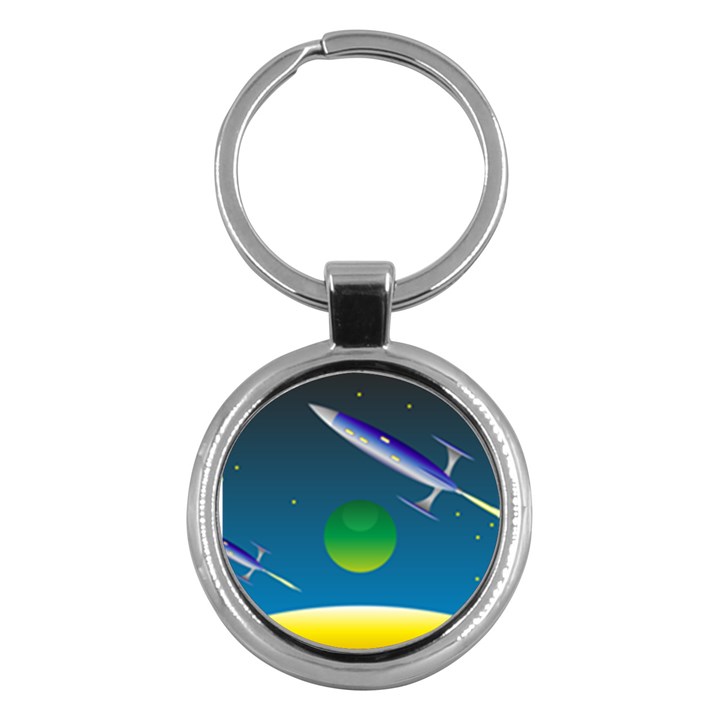 Rocket Spaceship Space Key Chain (Round)