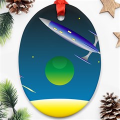 Rocket Spaceship Space Oval Ornament (two Sides) by HermanTelo