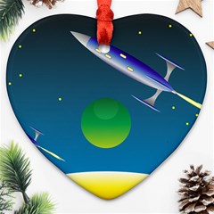 Rocket Spaceship Space Heart Ornament (two Sides)