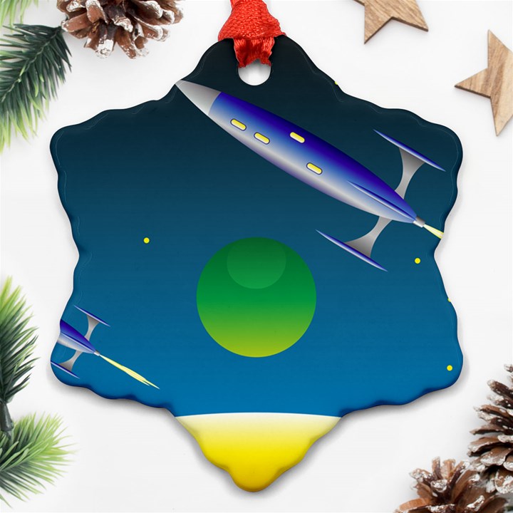 Rocket Spaceship Space Snowflake Ornament (Two Sides)