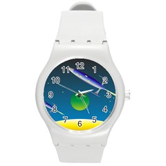 Rocket Spaceship Space Round Plastic Sport Watch (m)