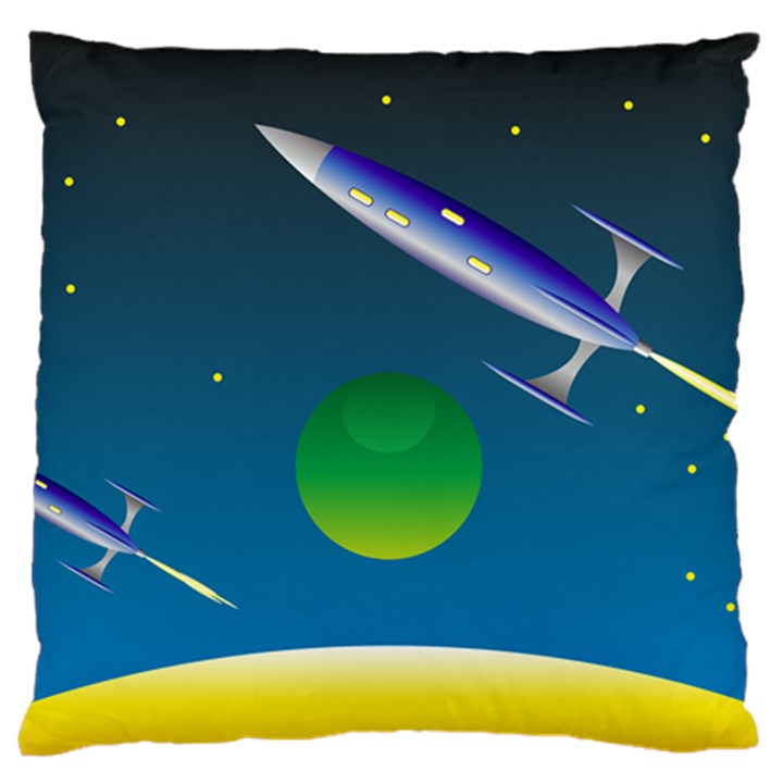 Rocket Spaceship Space Large Flano Cushion Case (Two Sides)