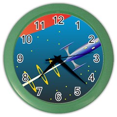 Rocket Spaceship Space Galaxy Color Wall Clock