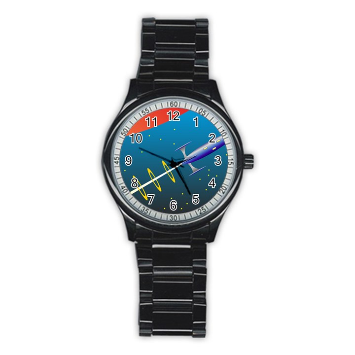 Rocket Spaceship Space Galaxy Stainless Steel Round Watch