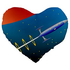 Rocket Spaceship Space Galaxy Large 19  Premium Flano Heart Shape Cushions