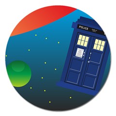 Tardis Doctor Time Travel Magnet 5  (round) by HermanTelo