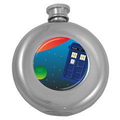 Tardis Doctor Time Travel Round Hip Flask (5 Oz) by HermanTelo