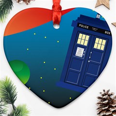 Tardis Doctor Time Travel Heart Ornament (two Sides)