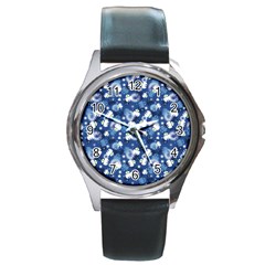 White Flowers Summer Plant Round Metal Watch by HermanTelo