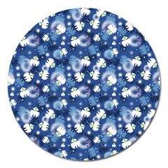 White Flowers Summer Plant Magnet 5  (round) by HermanTelo