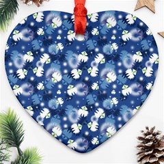 White Flowers Summer Plant Heart Ornament (two Sides)