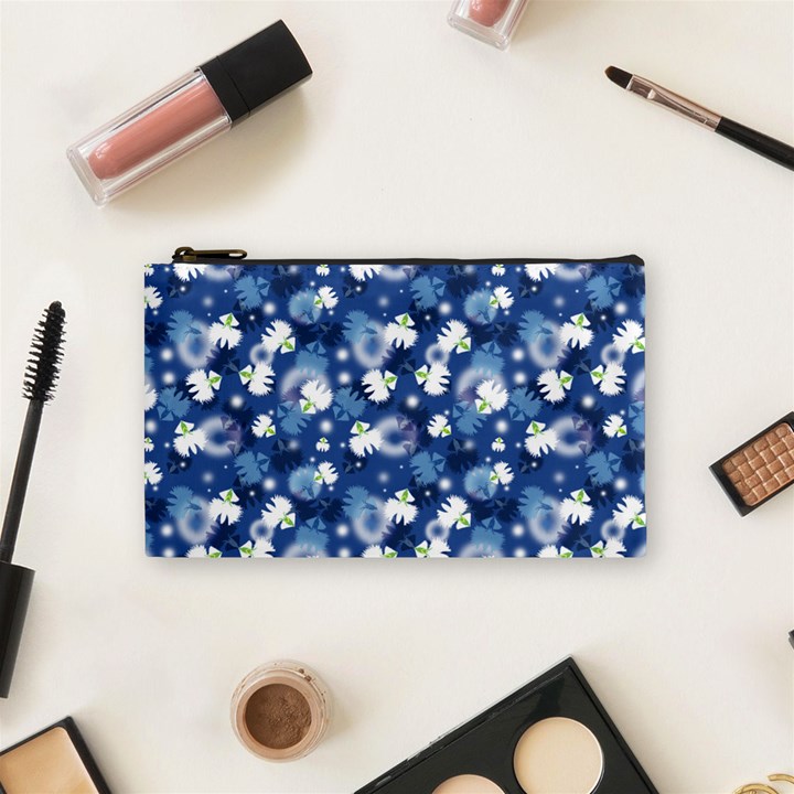 White Flowers Summer Plant Cosmetic Bag (Small)