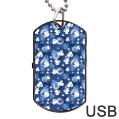 White Flowers Summer Plant Dog Tag Usb Flash (one Side) by HermanTelo