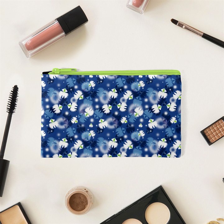 White Flowers Summer Plant Cosmetic Bag (XS)