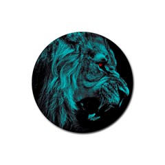 Angry Male Lion Predator Carnivore Rubber Round Coaster (4 Pack)  by Sudhe