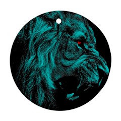 Angry Male Lion Predator Carnivore Round Ornament (two Sides) by Sudhe