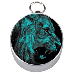 Angry Male Lion Predator Carnivore Silver Compasses by Sudhe