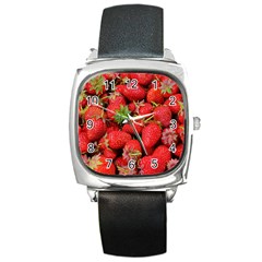 Strawberries Square Metal Watch