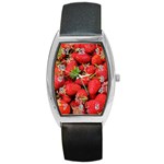 Strawberries Barrel Style Metal Watch Front