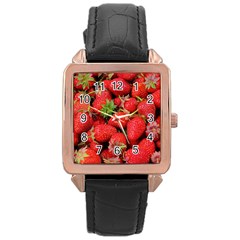 Strawberries Rose Gold Leather Watch 