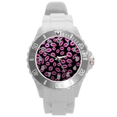 Pink Kisses Round Plastic Sport Watch (l)