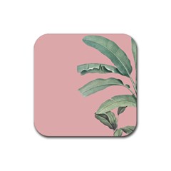 Banana leaf on pink Rubber Coaster (Square) 