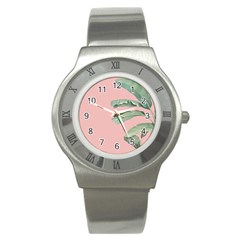 Banana leaf on pink Stainless Steel Watch