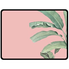 Banana leaf on pink Double Sided Fleece Blanket (Large) 