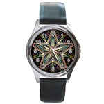 Star Mandala Pattern Design Doodle Round Metal Watch Front