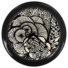 Background Abstract Beige Black Wall Clock (black) by Pakrebo