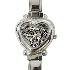 Background Abstract Beige Black Heart Italian Charm Watch by Pakrebo