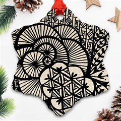 Background Abstract Beige Black Snowflake Ornament (two Sides) by Pakrebo