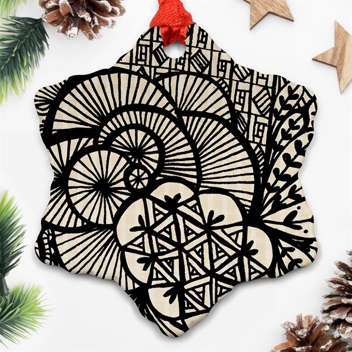 Background Abstract Beige Black Snowflake Ornament (Two Sides)