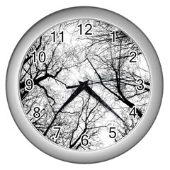 Forest Trees Silhouette Tree Wall Clock (silver) by Pakrebo