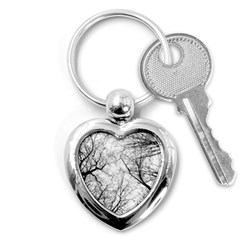 Forest Trees Silhouette Tree Key Chain (heart) by Pakrebo