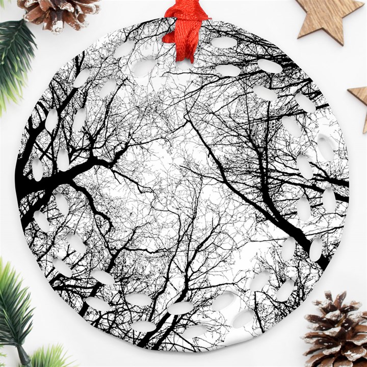 Forest Trees Silhouette Tree Ornament (Round Filigree)