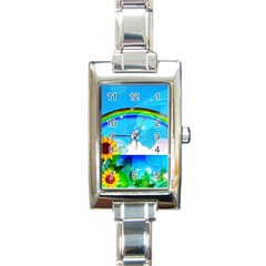 Sunflower And Rainbow Ocean Bokeh Rectangle Italian Charm Watch by Pakrebo