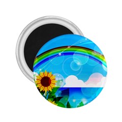 Sunflower And Rainbow Ocean Bokeh 2 25  Magnets by Pakrebo