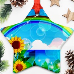 Sunflower And Rainbow Ocean Bokeh Ornament (star) by Pakrebo