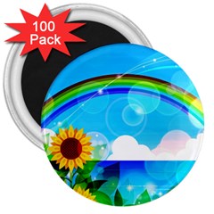 Sunflower And Rainbow Ocean Bokeh 3  Magnets (100 Pack) by Pakrebo