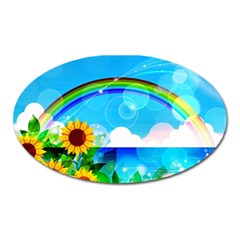 Sunflower And Rainbow Ocean Bokeh Oval Magnet by Pakrebo